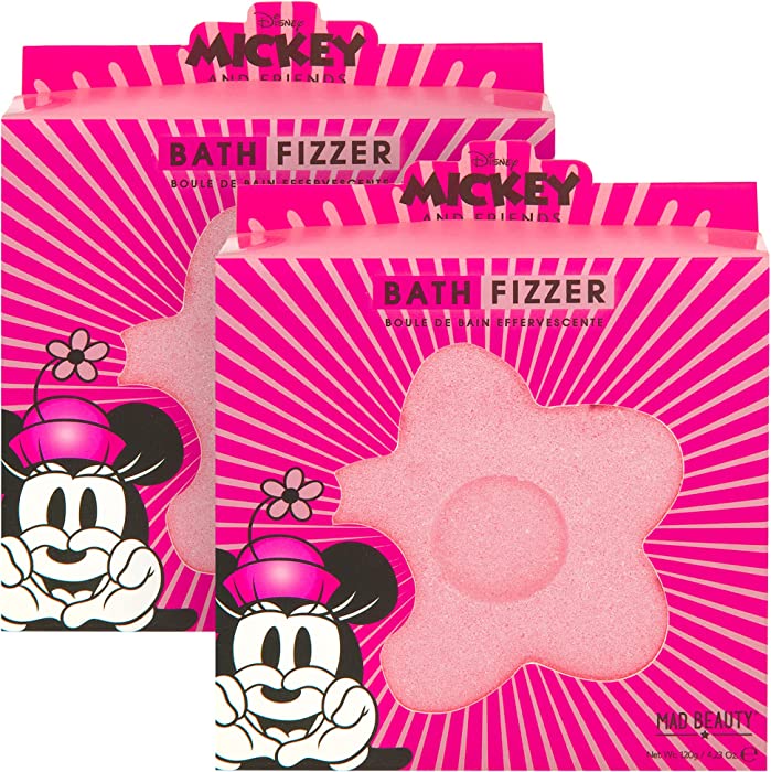 MAD Beauty 2 Count Minnie Mouse Bath Fizzer from Disney Mickey & Friends - Each Fizzer is 5.3 oz Pink Flower Spa Skincare Bomb Ball