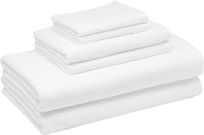 Amazon Basics 6-Piece Fade Resistant Bath, Hand and Washcloth Towel Set - White Grid