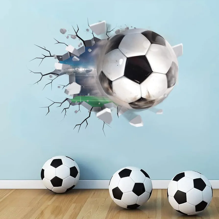 TOARTi 3D Football Wall Stickers,Football Wall Decals for Boys Room,Soccer Football Wall Art Decal for Boys Bedroom Soccer Room Decoration