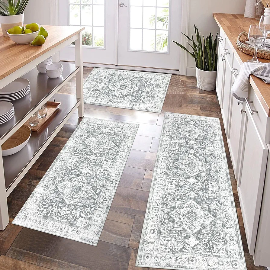 Pauwer Farmhouse Kitchen Rugs Sets of 3, Kitchen Runner Rugs Non Slip Washable, Boho Kitchen Mats for Floor, Indoor Door Mat Entrance, Laundry Room Rug, Thick Kitchen Floor Mat Carpet