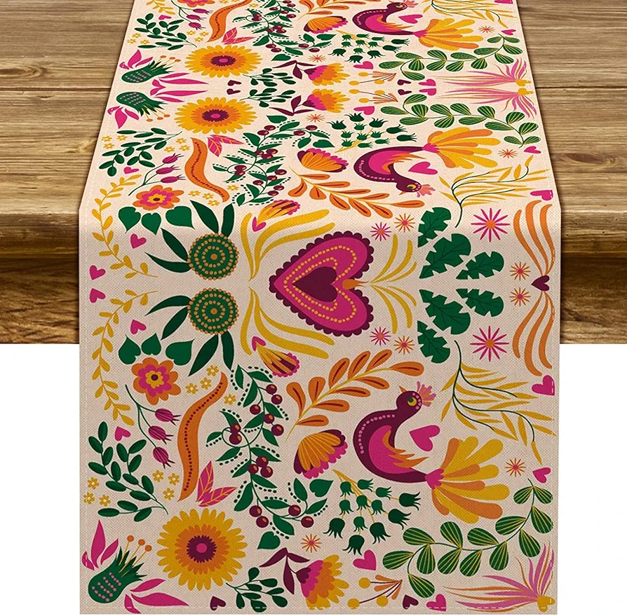 Sunwer Mexican Cinco De Mayo Table Runner Mexico Fiesta Party Day of The Dead Decoration Home Kitchen Dining Room Decor 108Inches Long