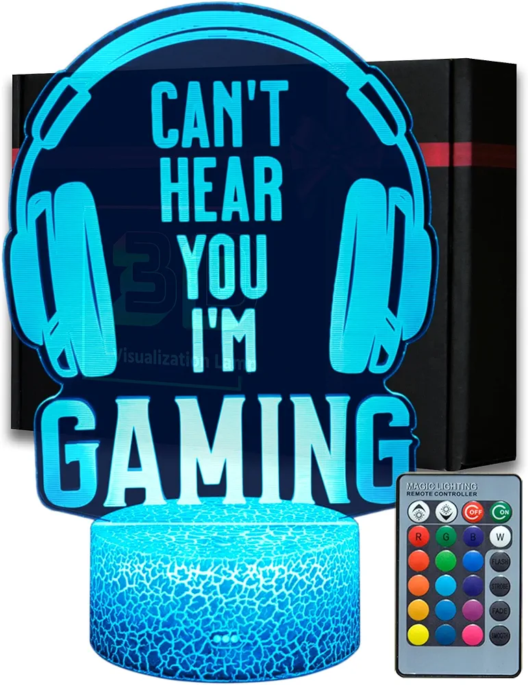 Gamer Lamp, 16 Colors Changing Can't Hear You I'm Gaming Night Light with Remote, Headset Graphic Video Games Gamer Gift for Men Boys Girls Teens Kids Birthday Christmas, Gaming Room Decor