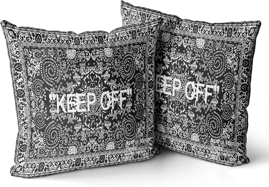 Hypebeast Room Decor KEEP OFF Pillow Set of 2 Breathable Pillow cover Square Cushion Case for Home Sofa Couch Decoration 18×18 inch 7