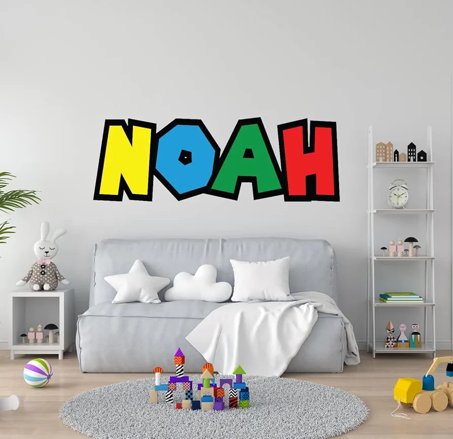 Custom Name Wall Decal - Personalized Name Wall Sticker - Mario Wall Sticker - Graffiti Name Wall Decal - Unisex Wall Art Decor - Wall Decal for Nursery bedroom Decoration (Wide 15")