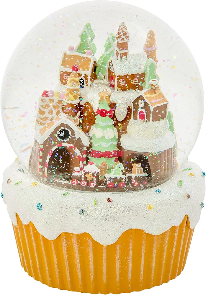 Roman Gingerbread Village Train 120MM Musical Glitterdome Water Globe Plays We Wish You a Merry