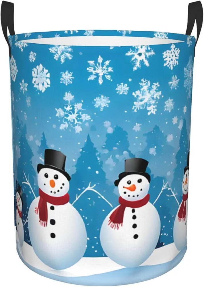 Laundry Baskets with Handles Waterproof Small inches Storage Basket, Collapsible Laundry Hampers, Laundry Room Organization & Apartment Essentials - Winter Snowman