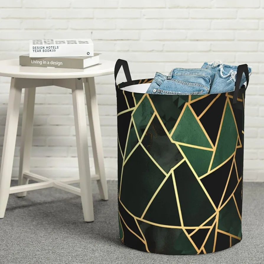 Large Laundry Basket black and gold geometric Laundry Hamper Collapsible Laundry Baskets Freestanding Waterproof Laundry Bag for Bedroom Bathroom Laundry Room