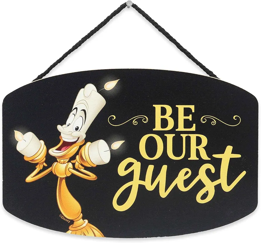 Disney Beauty and the Beast Lumiere Be Our Guest Hanging Wood Wall Decor - Fun Beauty and the Beast Sign for Guest Room or Entryway